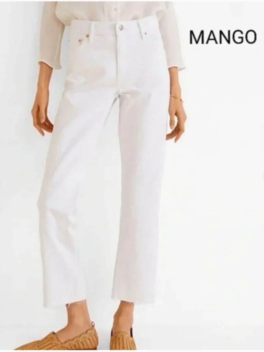 Mango Organic Cotton White Straight Leg Jeans | Size 2